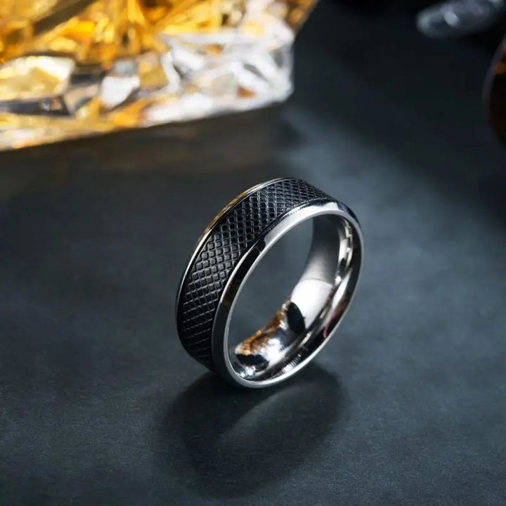 Black Stone Titanium Stainless Steel Ring