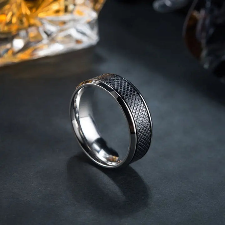 Black Stone Titanium Stainless Steel Ring
