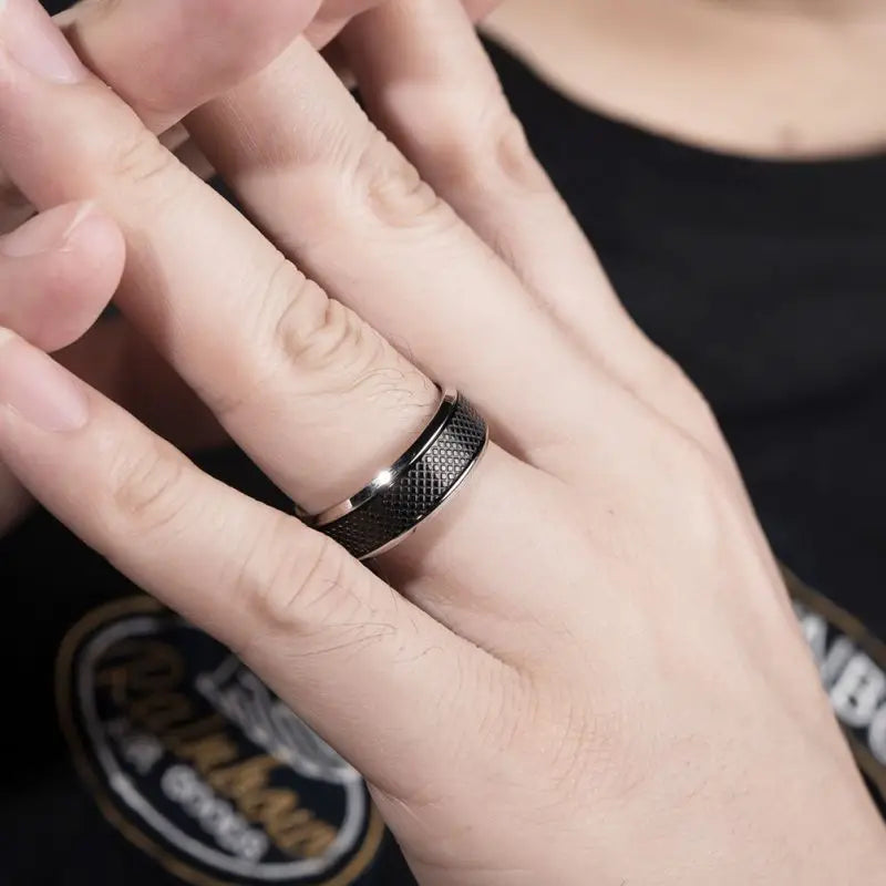 Black Stone Titanium Stainless Steel Ring