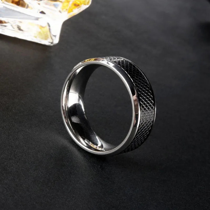 Black Stone Titanium Stainless Steel Ring