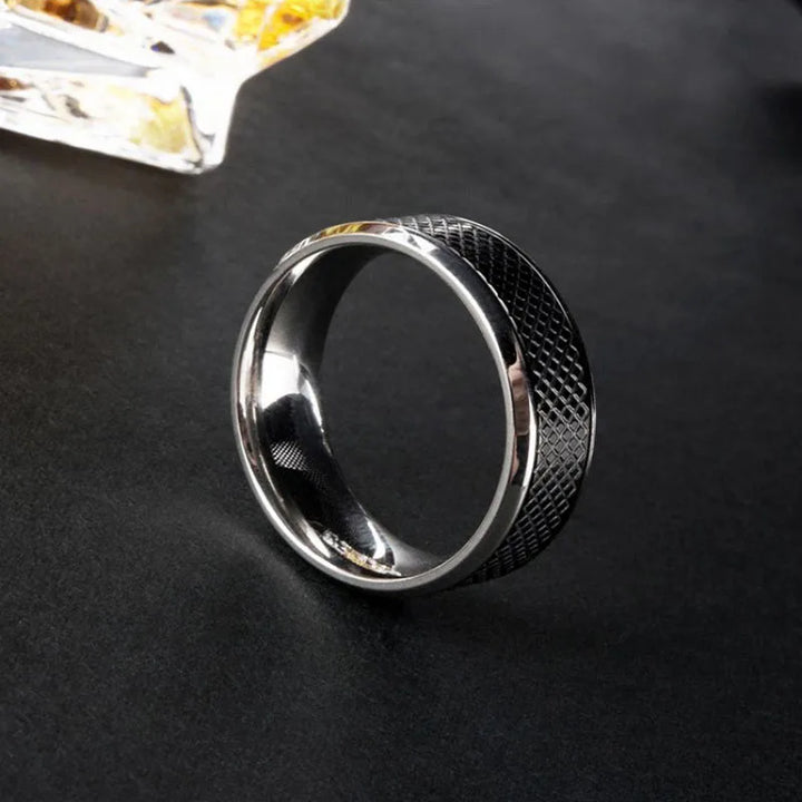 Black Stone Titanium Stainless Steel Ring