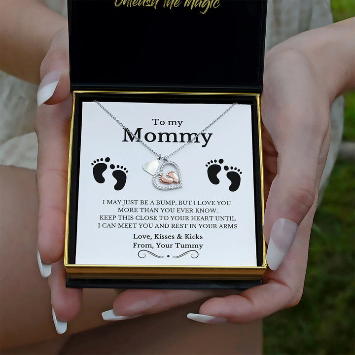 To My Mommy - Baby Feet Heart Pendant Necklace Gift Set